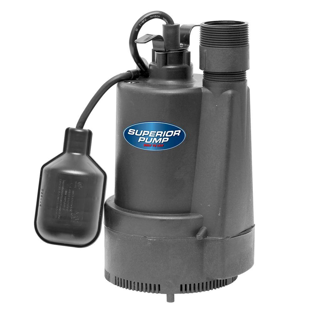 Superior Pump 92330 1/3 HP Thermoplastic Sump Pump with Tethered Float Switch