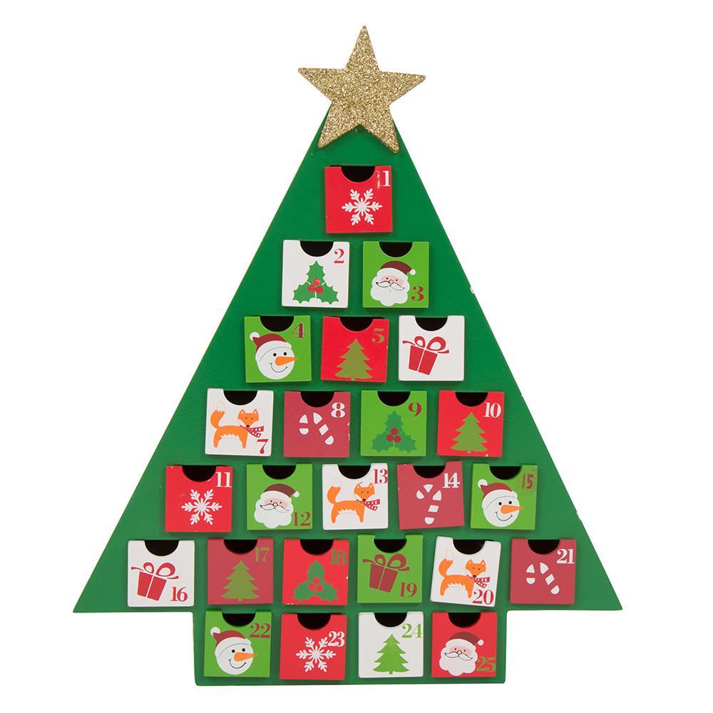 Glitzhome 14 In H Wooden Tree Count Down Calendar W Drawer