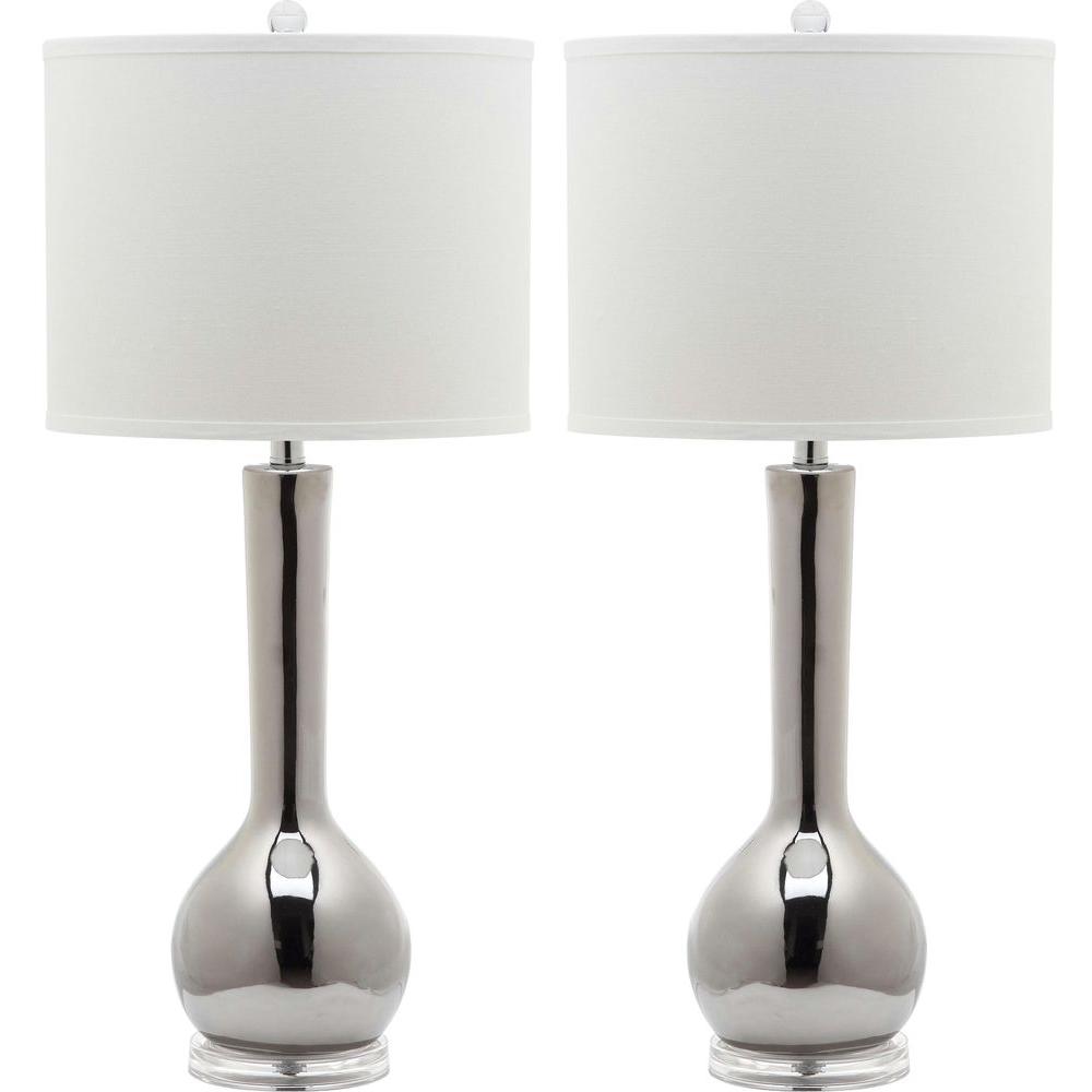 grey and white bedside lamps