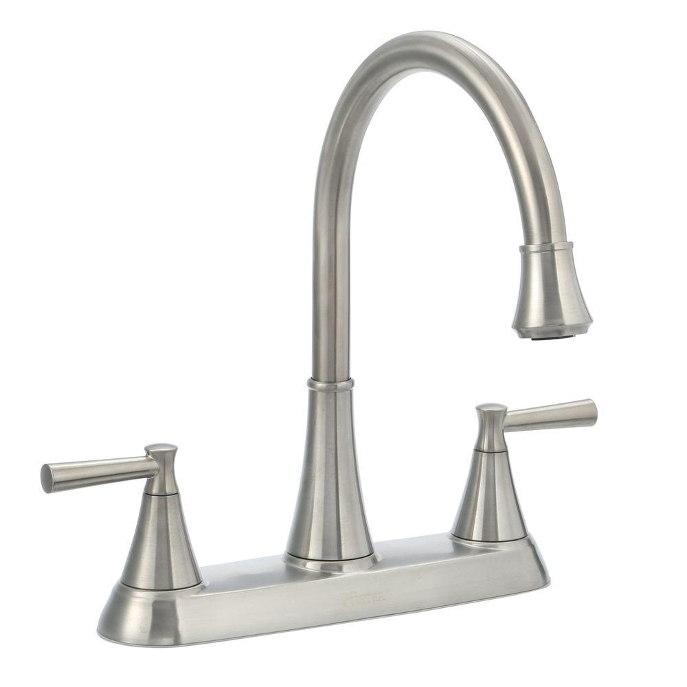 Pfister Cantara High Arc 2 Handle Standard Kitchen Faucet With Side Sprayer In Stainless Steel F 036 4crs The Home Depot