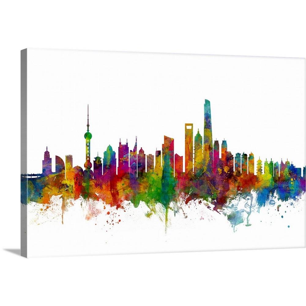 Shanghai China Watercolor Skyline Wall Art Home Decor Poster UNFRAMED