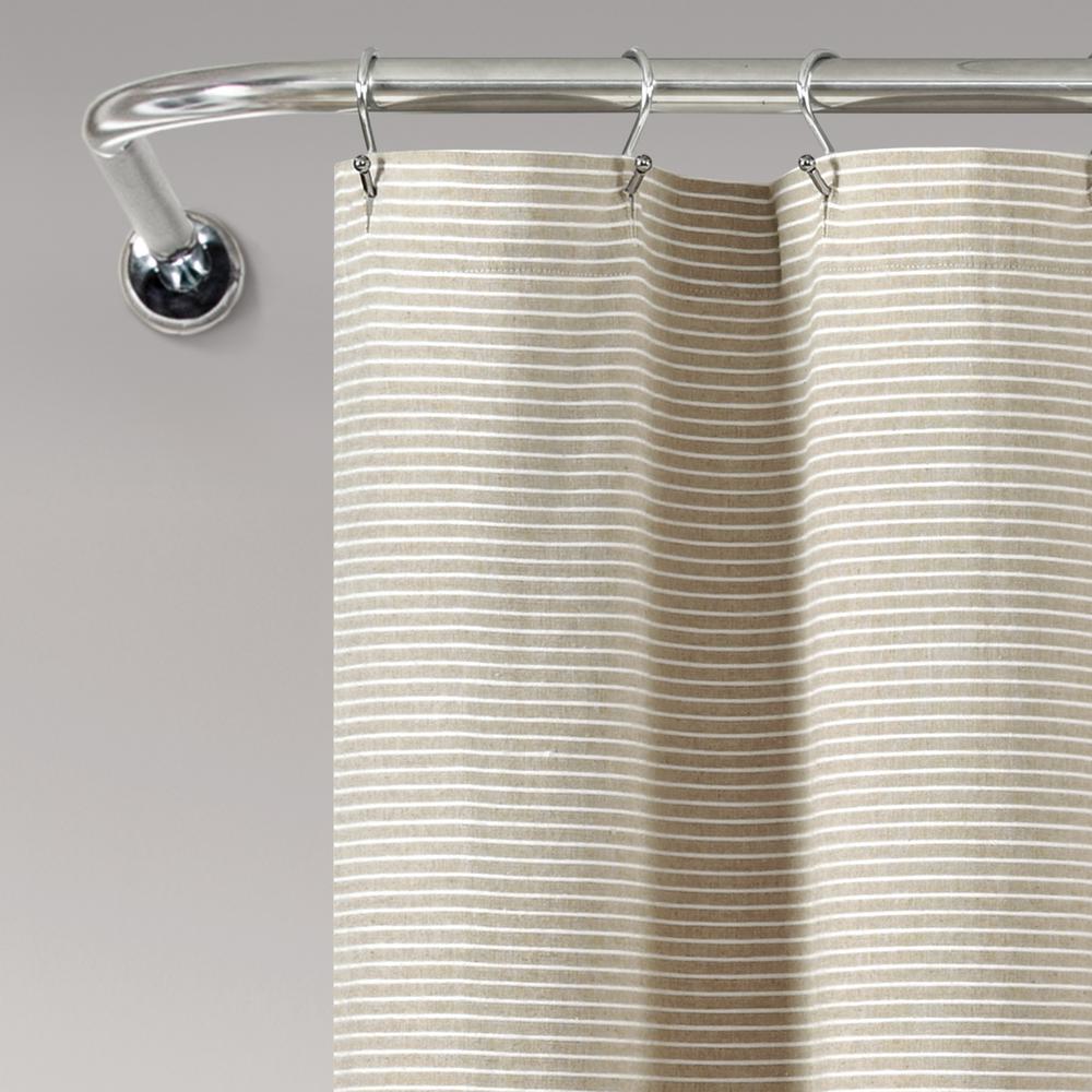 Lush Decor Farmhouse Button Stripe Yarn Dyed Woven Cotton Shower Curtain Linen Single 72x72 16t005474 The Home Depot