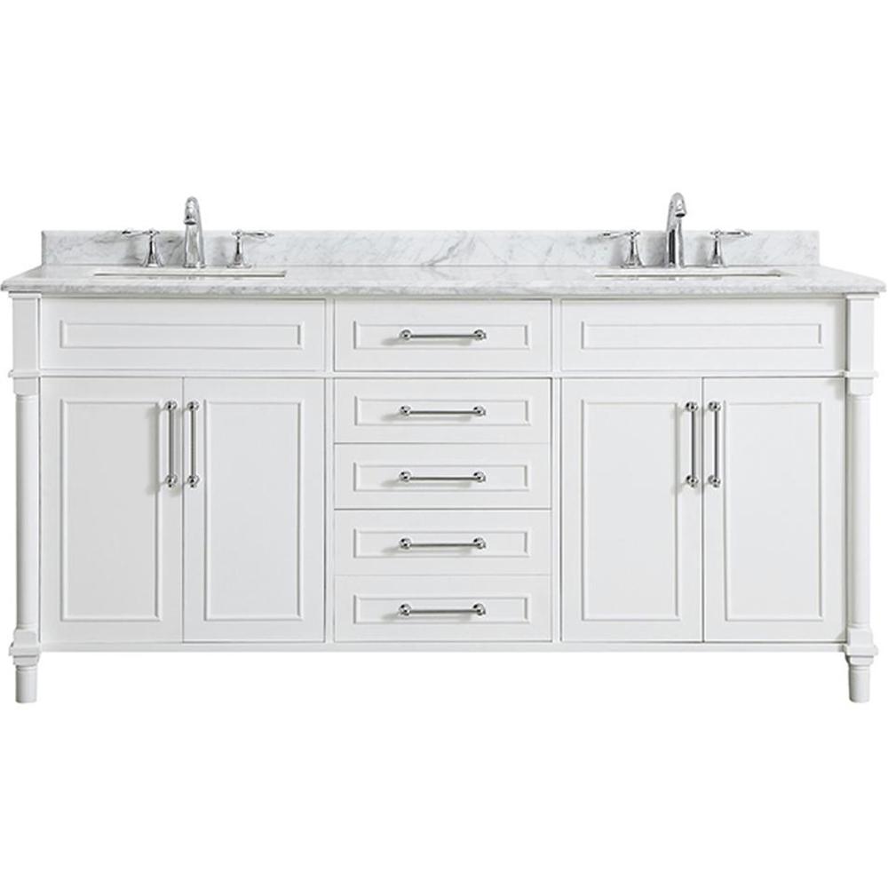 Home Decorators Collection Aberdeen 72 In W X 22 D Bath Vanity White With Carrara Marble Top Sinks 72w The Depot - Home Depot Bathroom Vanity With Sink And Faucet