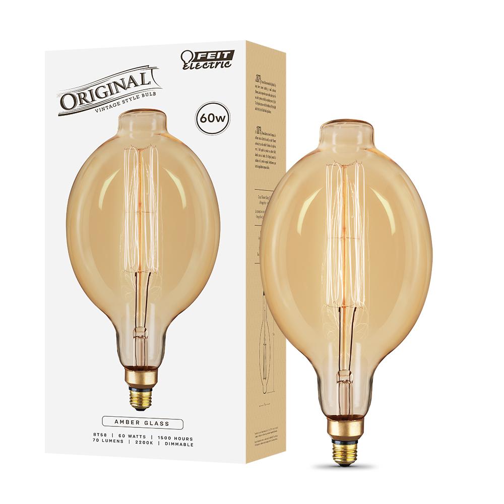 Decorative Clear Oversized Light Bulbs Lighting The Home Depot 60w Soft White Bt58 Dimmable Incandescent Antique Edison Amber Gl Filament Vintage Style Large Light Bulb