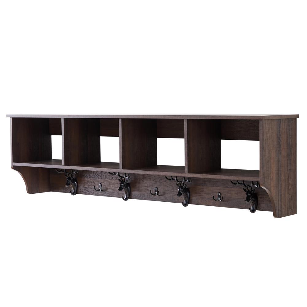 Home Beyond Troyes Dark Brown 7 Hook Wall Mounted Coat Rack With Storage F10004dw Bk The Home Depot
