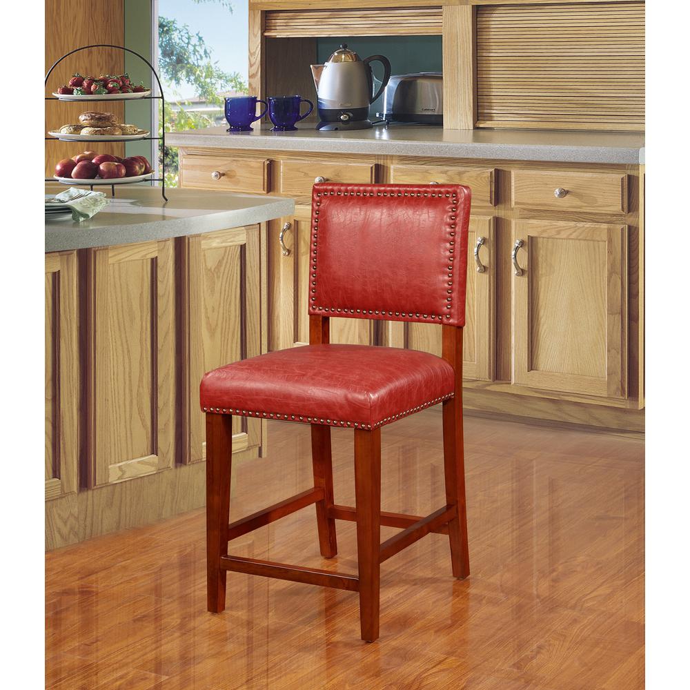 Linon Home Decor Brook 24 in. Red Cushioned Bar Stool ...