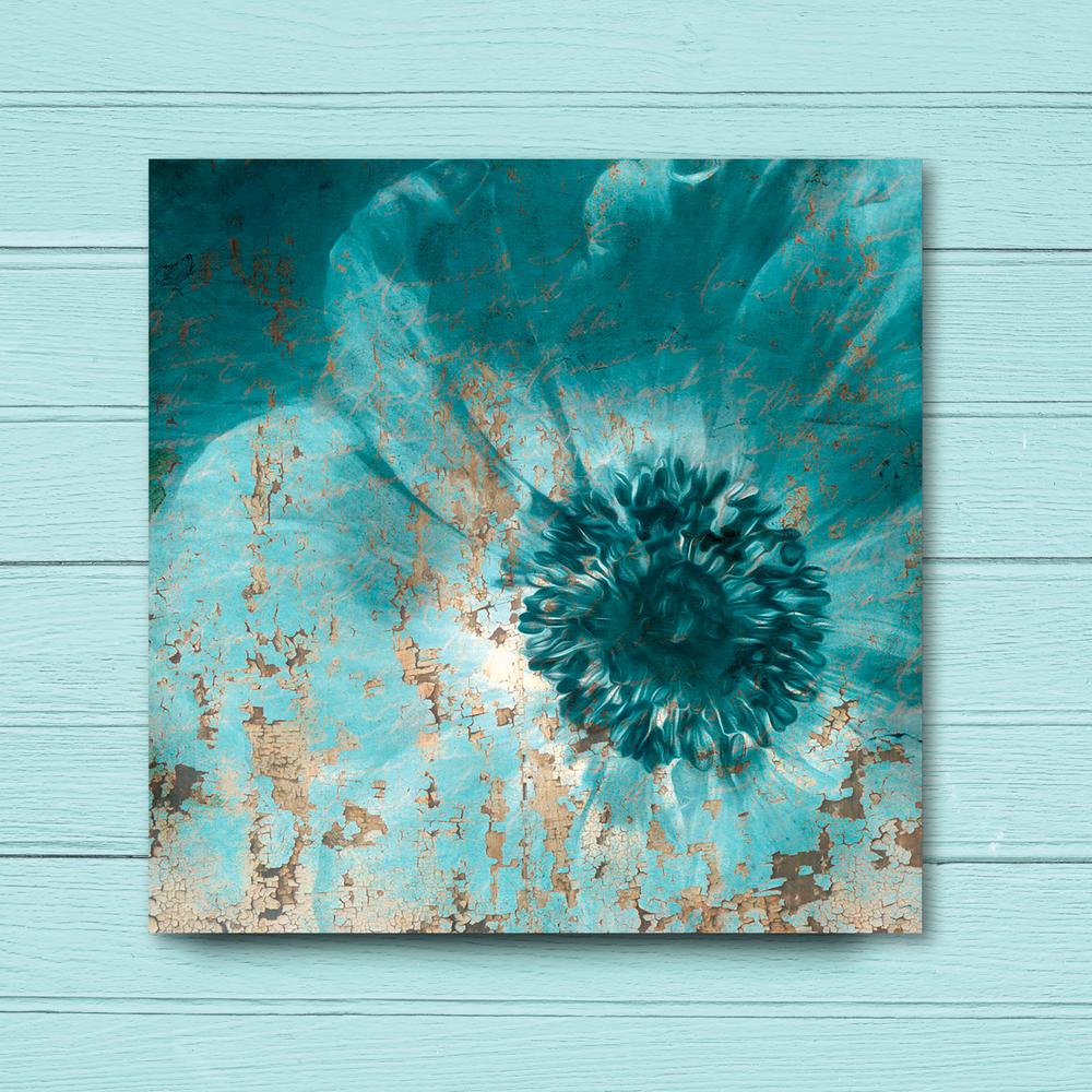 16in X Teal Flower Wrapped Canvas Wall Art Web Sb161