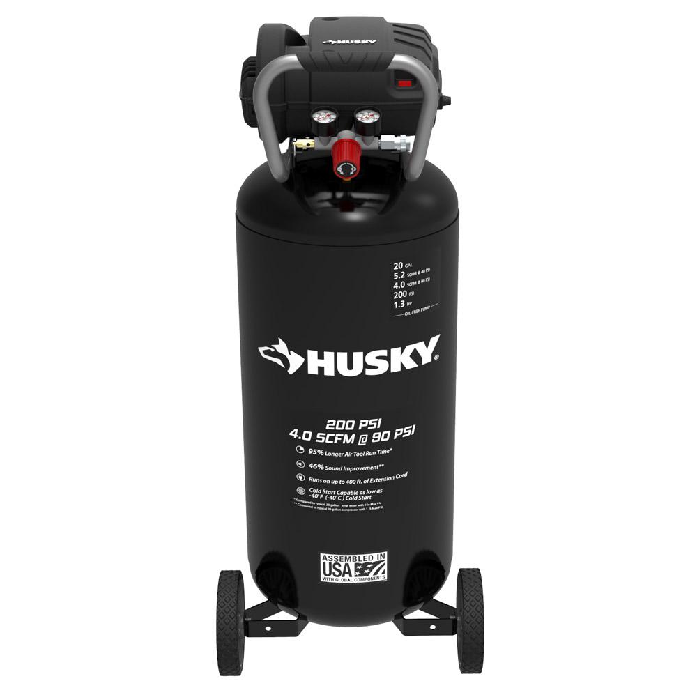 Husky 20 Gal. 200 PSI Oil Free Portable Vertical Electric Air ...