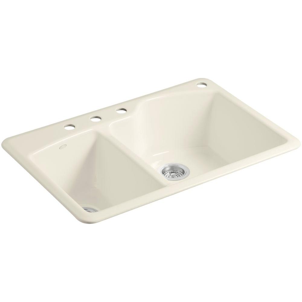 KOHLER Wheatland DropIn CastIron 33 in. 4Hole Double Bowl Kitchen