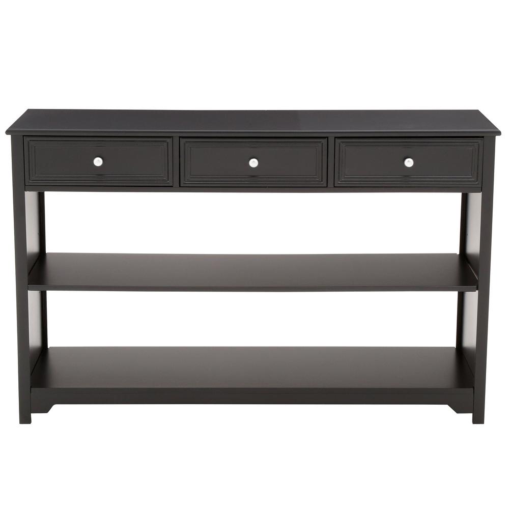 Console Tables Accent The Home Depot Oxford Black 3 Drawer Storage Console Table