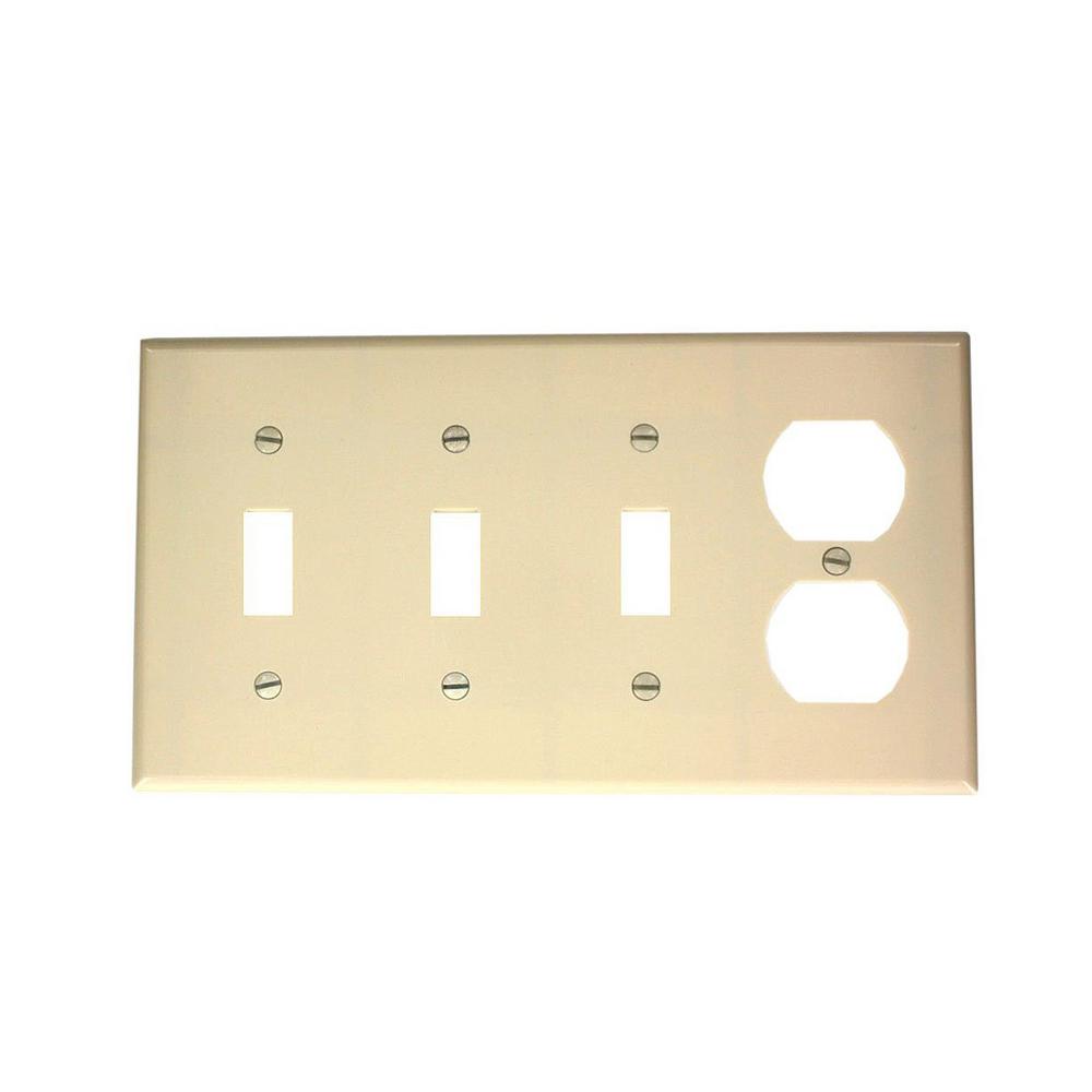 Leviton Almond 4 Gang 3 Toggle 1 Duplex Wall Plate Pack P38 T The Home Depot - Leviton Wood Wall Plates Leviton Almond 4 Gang 3 Toggle 1 Duplex Wall Plate Pack P38 T The Home Depot - Leviton Wood Wall Plates