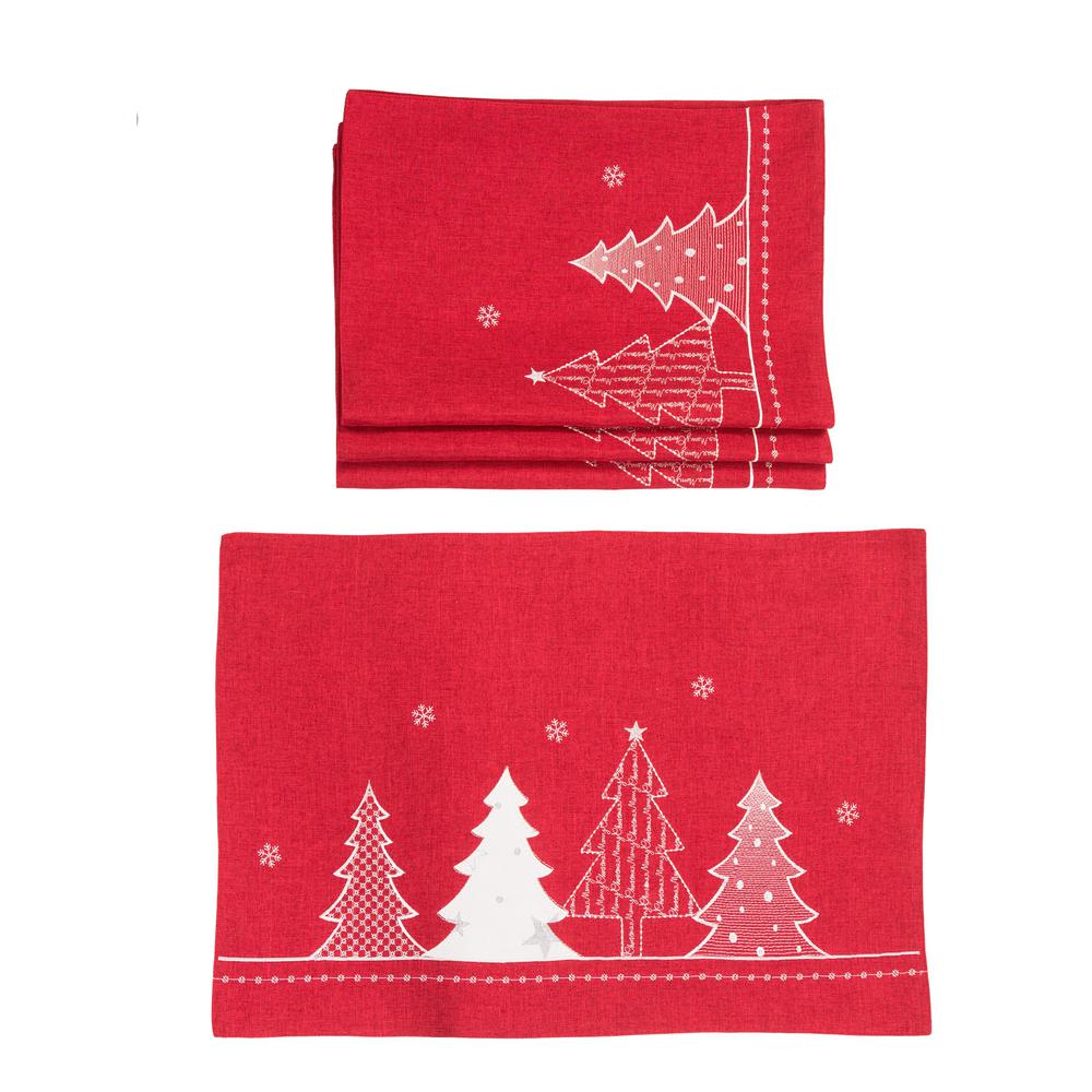 Xia Home Fashions 0 1 In H X 20 In W X 14 In D Lovely Christmas Tree Embroidered Double Layer Placemats In Red Set Of 4