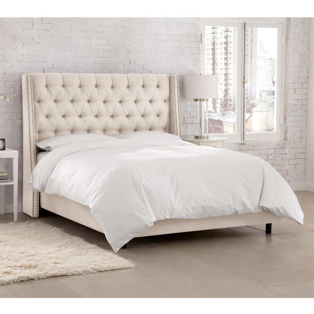 Noble House Cordeaux QueenSize Beige Fully Upholstered Bed Frame with