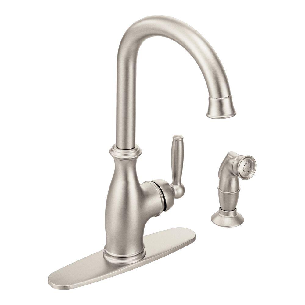 Moen Brantford Single Handle Pull Down Sprayer Kitchen Faucet With Reflex And Power Boost In Spot Resist Stainless 7185srs The Home Depot