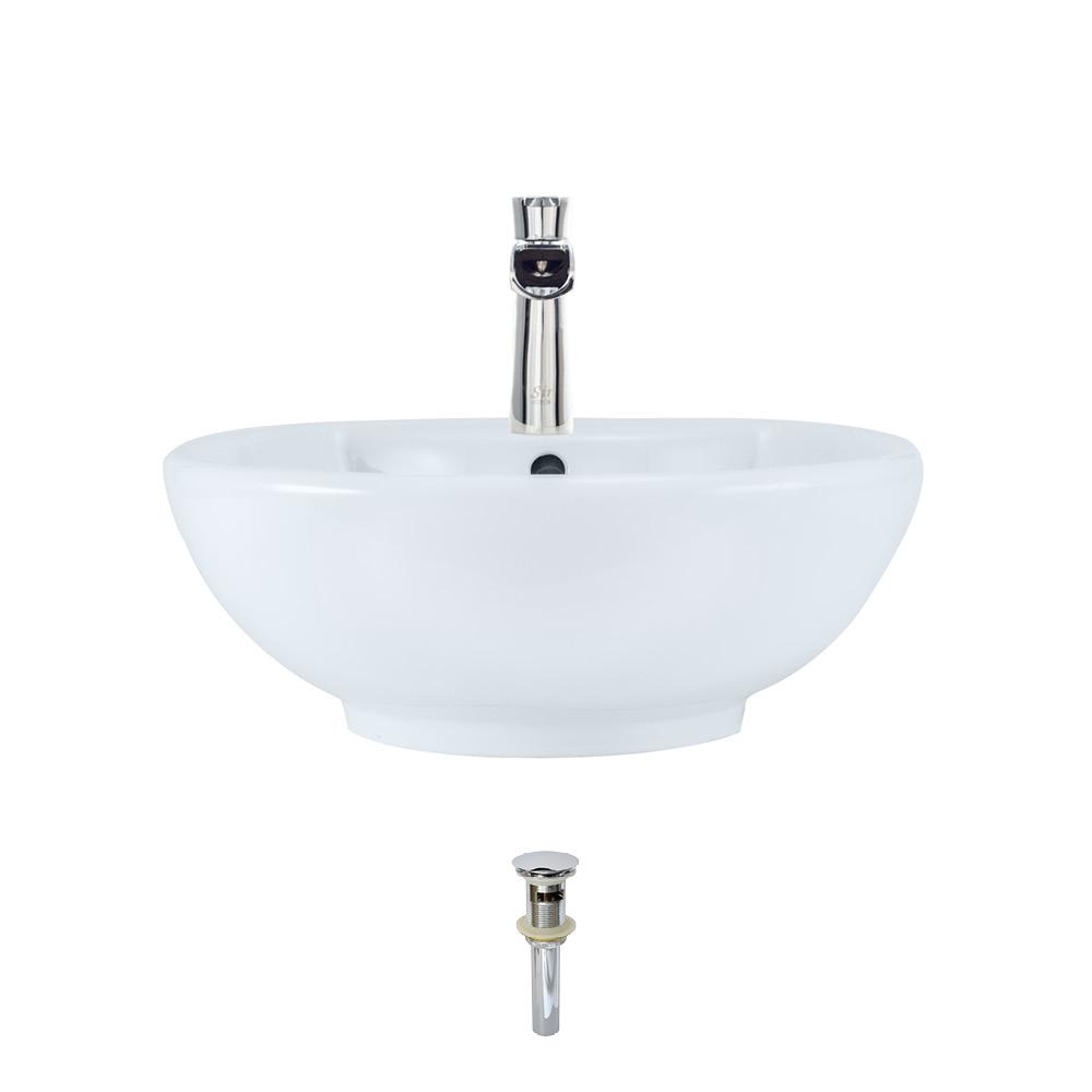 Mr Direct Porcelain Vessel Sink In White With 732 Faucet And Pop Up Drain In Chrome