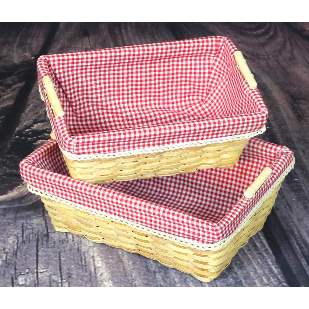 Vintiquewise 13.8 in. x 9.8 in. x 5.5 in. and 12.3 in. x 8 in. x 5 in. Wood Gingham Lined