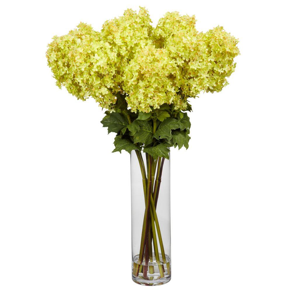 Nearly Natural 40 In H Yellow Giant Hydrangea Silk Flower H Yellow Giant Hydrangea Silk Flower Arrangement