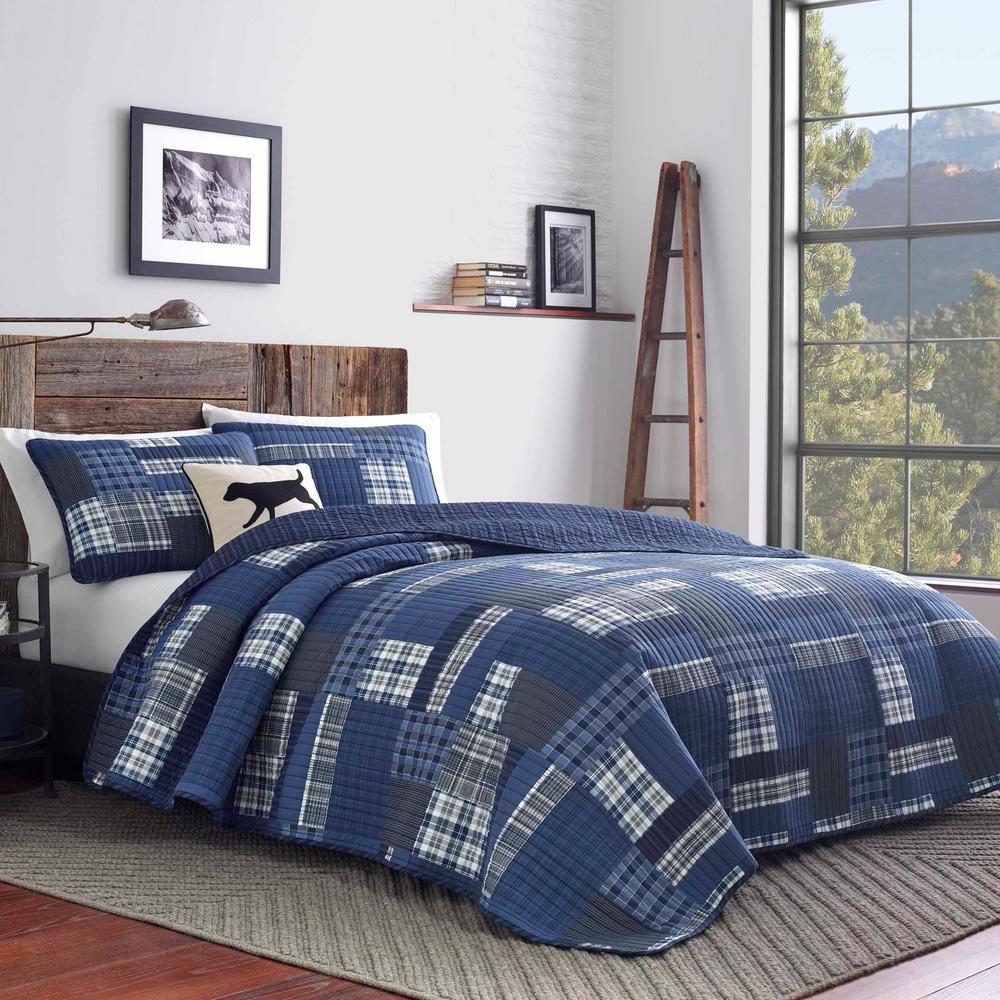 Eddie Bauer Eastmont 3Piece Navy Plaid Full/Queen Quilt Set200401