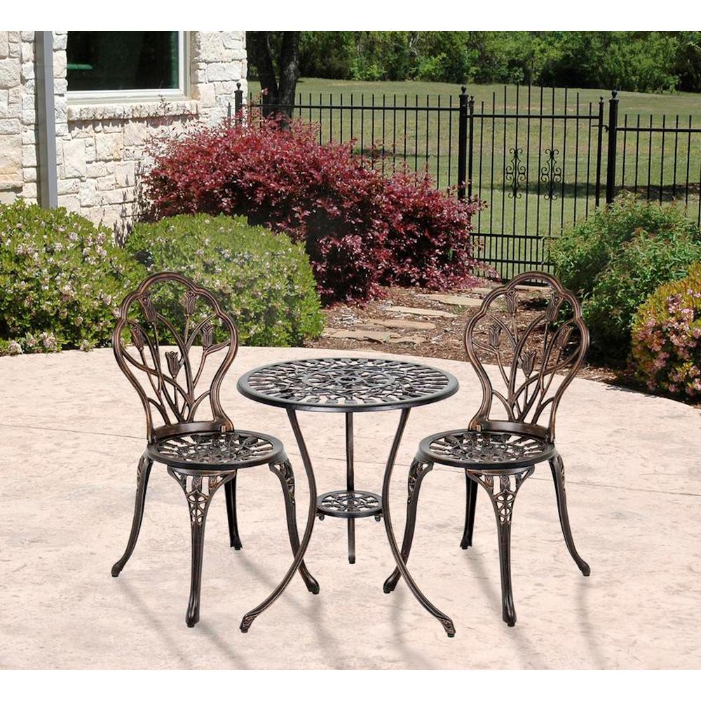 Patio Premier Tulip Garden 3 Piece Cast Aluminum Outdoor Bistro