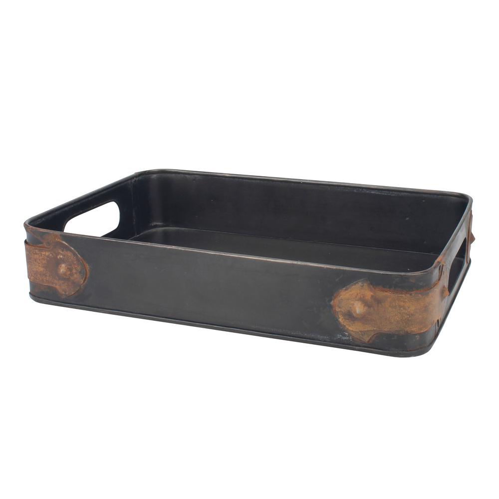 Tray, Stonebriar Galvanized Metal Serving Tray with Rust Trim and Metal Handles