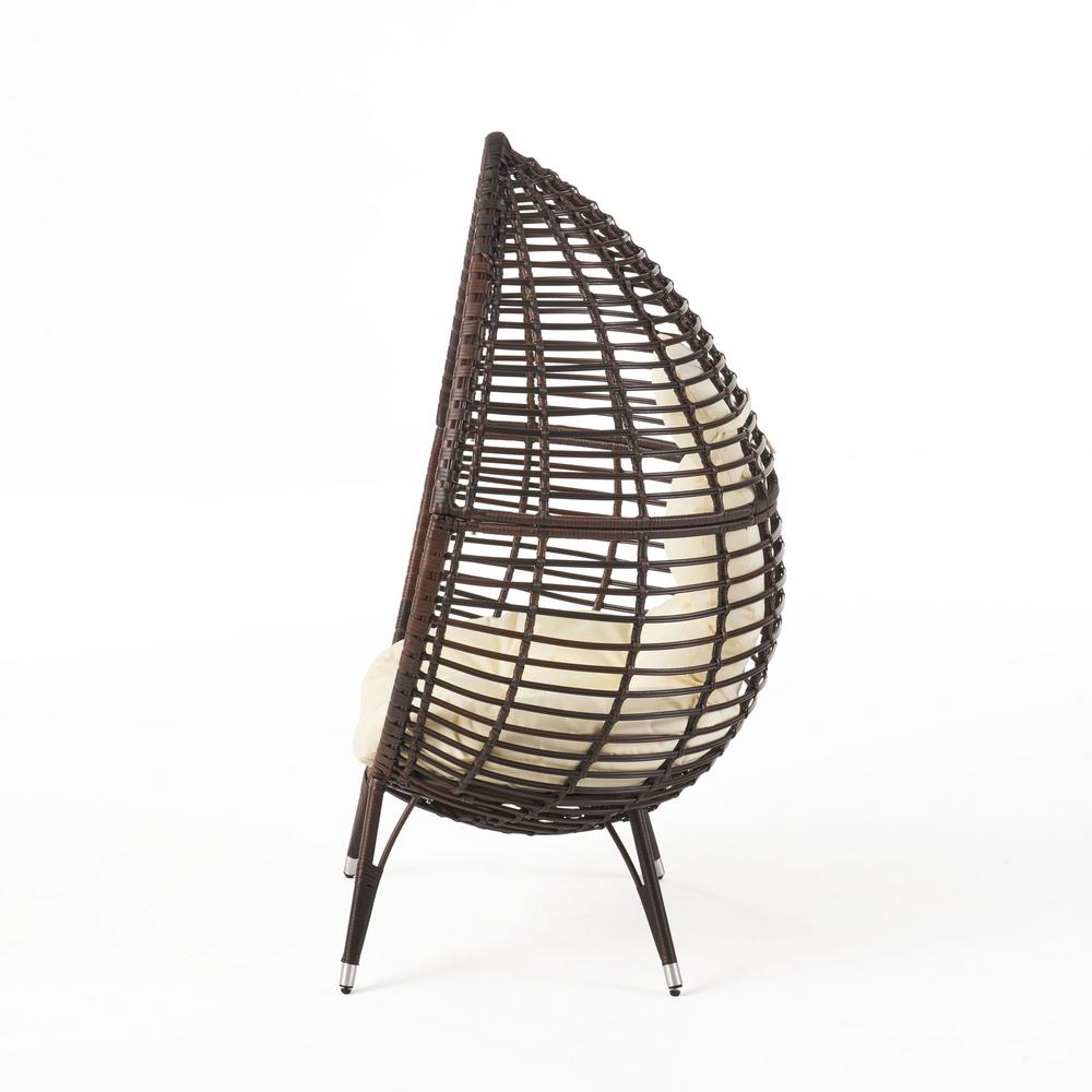 Noble House Cutter Multi Brown Teardrop Wicker Outdoor Lounge Chair With Beige Cushion 6072 The Home Depot