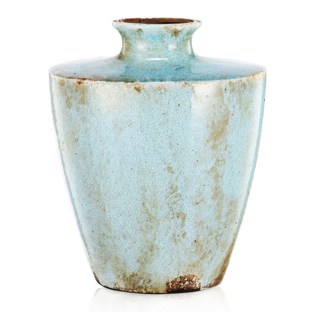A & B Home 8 in. Blue Terracotta Vase0185 The Home Depot