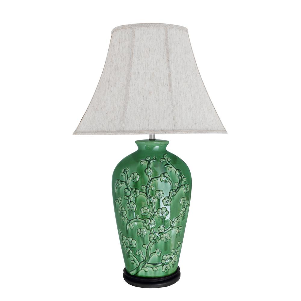 Aspen Creative Corporation 33 1 2 In Green Ceramic Table Lamp With Oval Bell Shaped Shade Off White