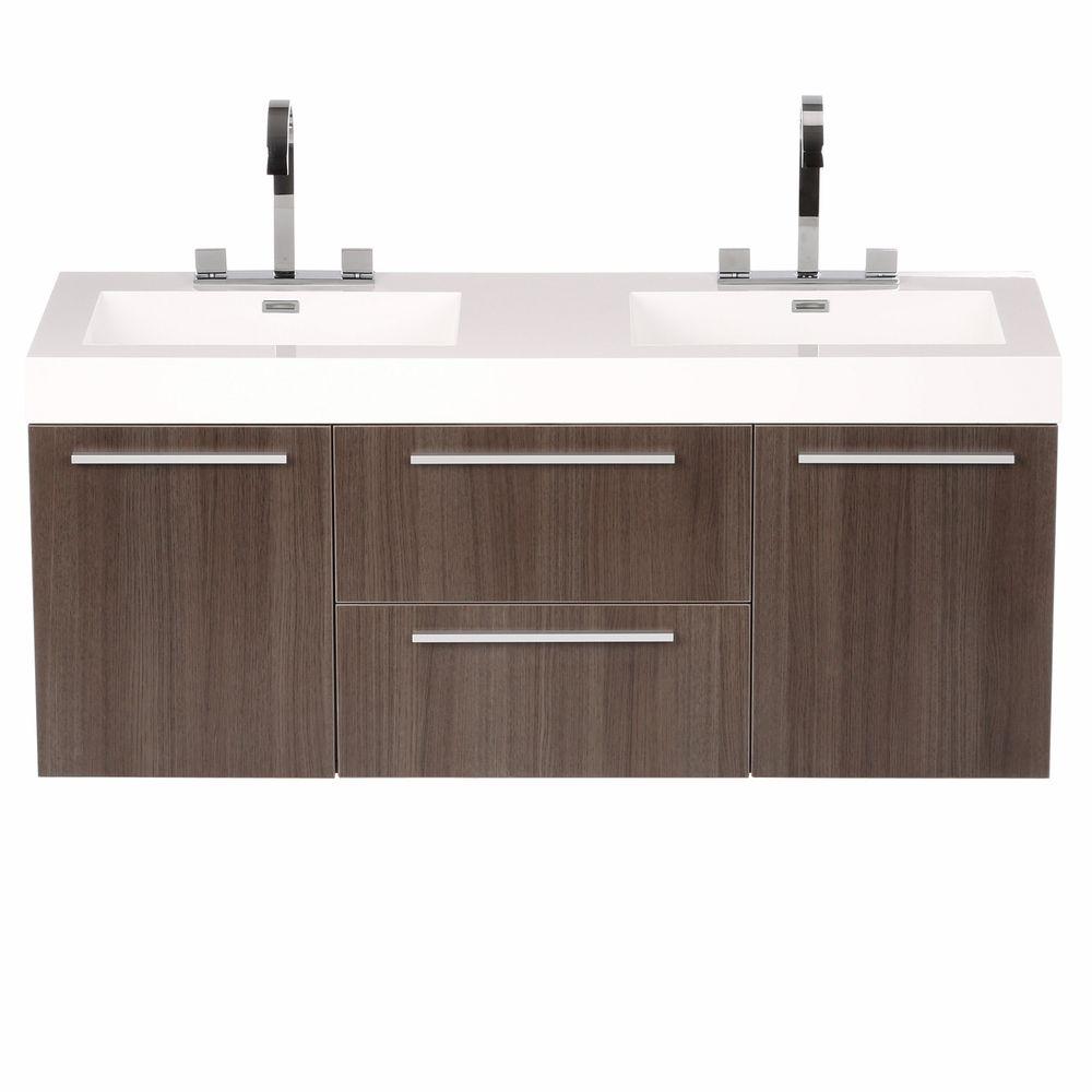 Fresca Opulento 54 In Double Vanity In Gray Oak With Acrylic Vanity Top In White With White Basins And Mirror Medicine Cabinet