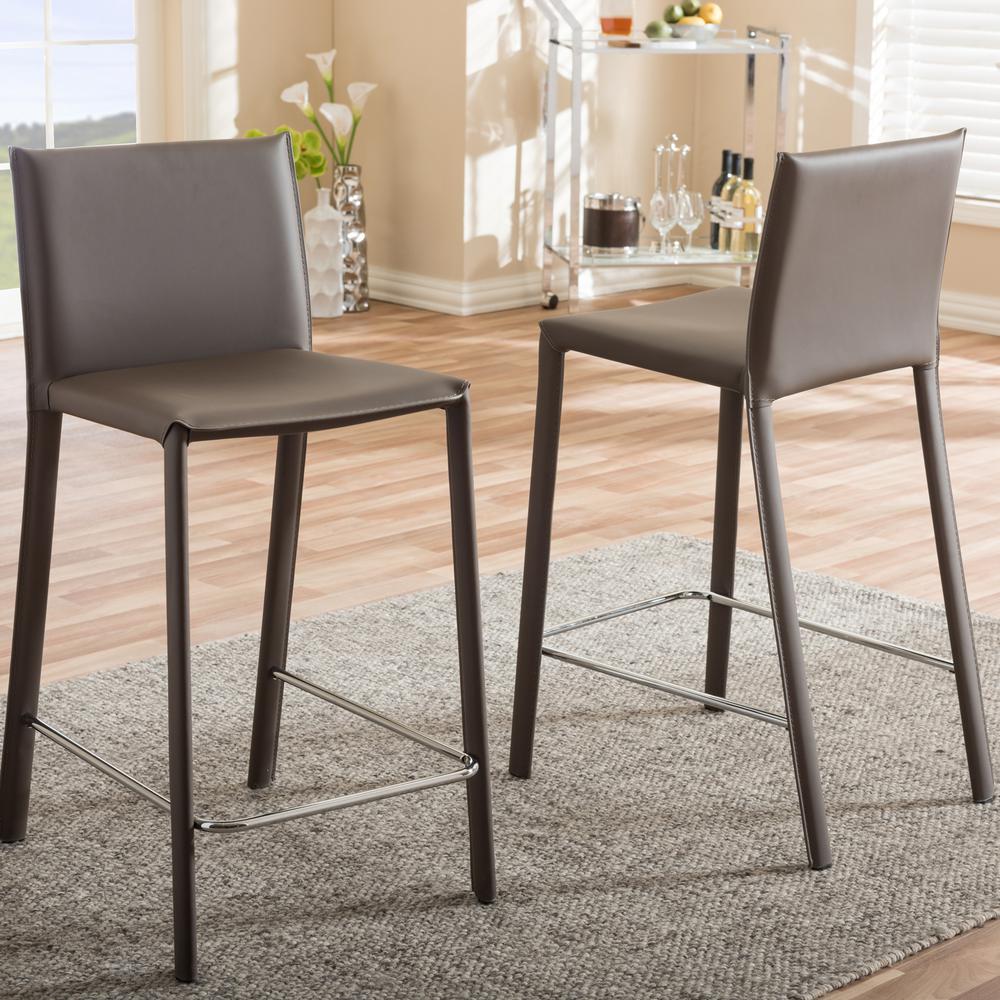 Baxton Studio Crawford Brown Faux Leather Upholstered 2-Piece Bar Stool Set