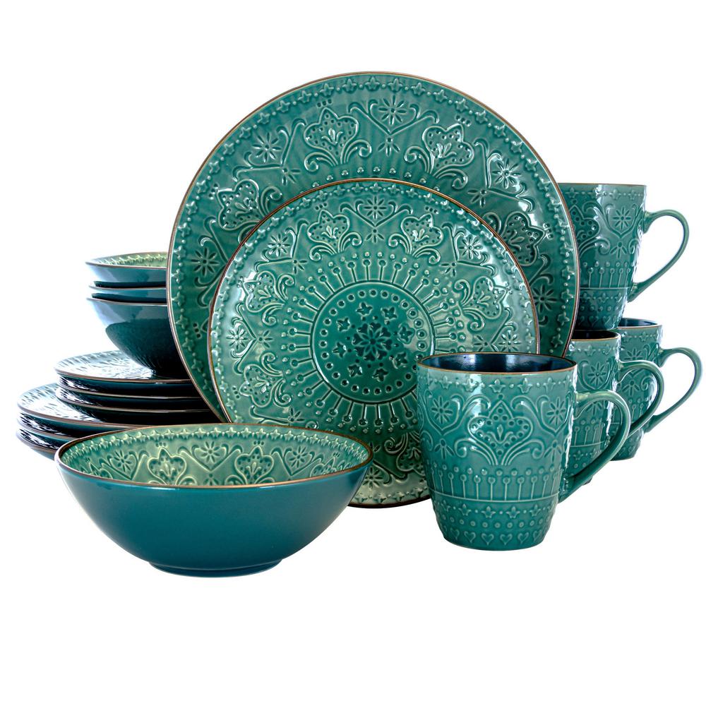 Elama 16Piece Modern Sea Green Stoneware Dinnerware Set (Service for 4