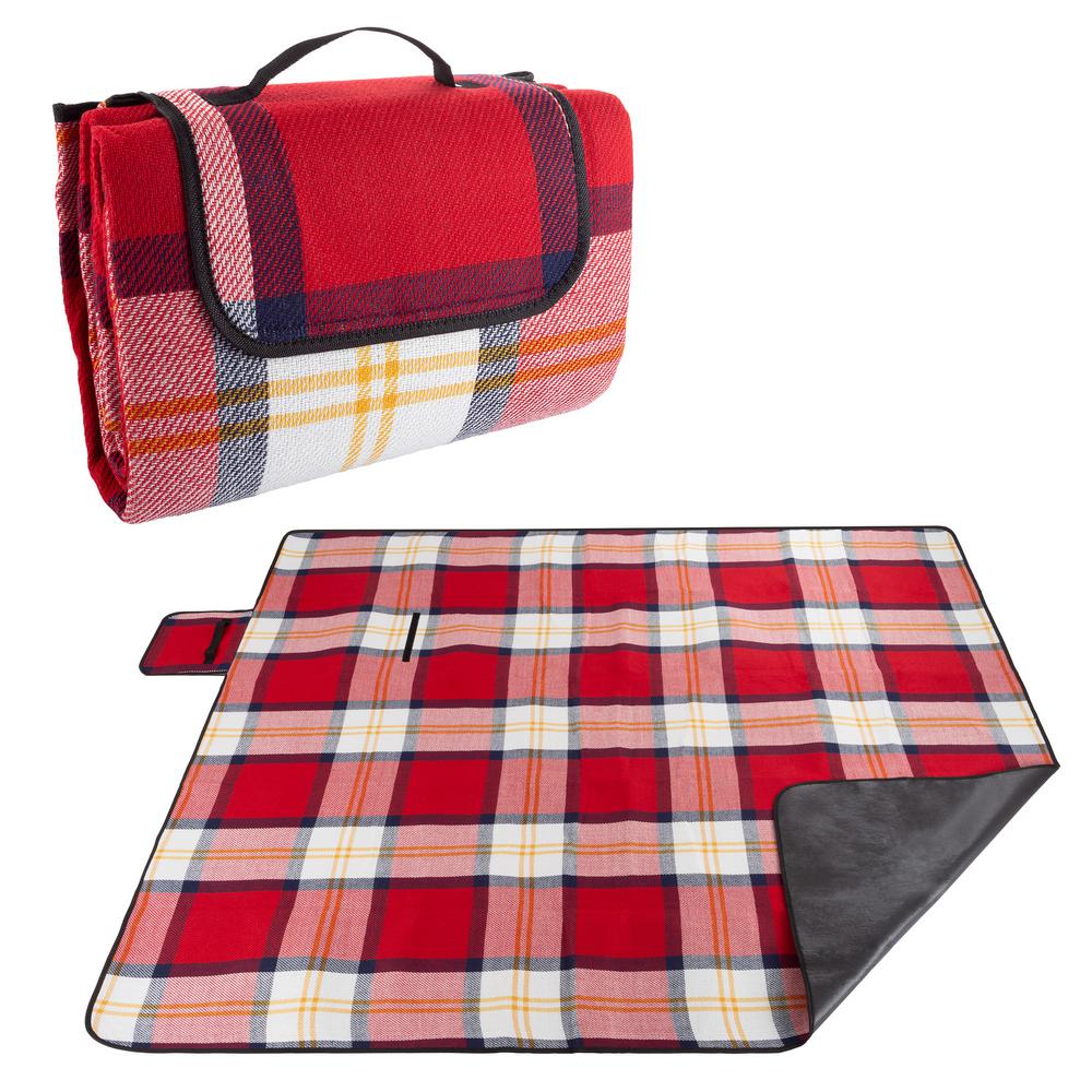 red and white plaid picnic blanket