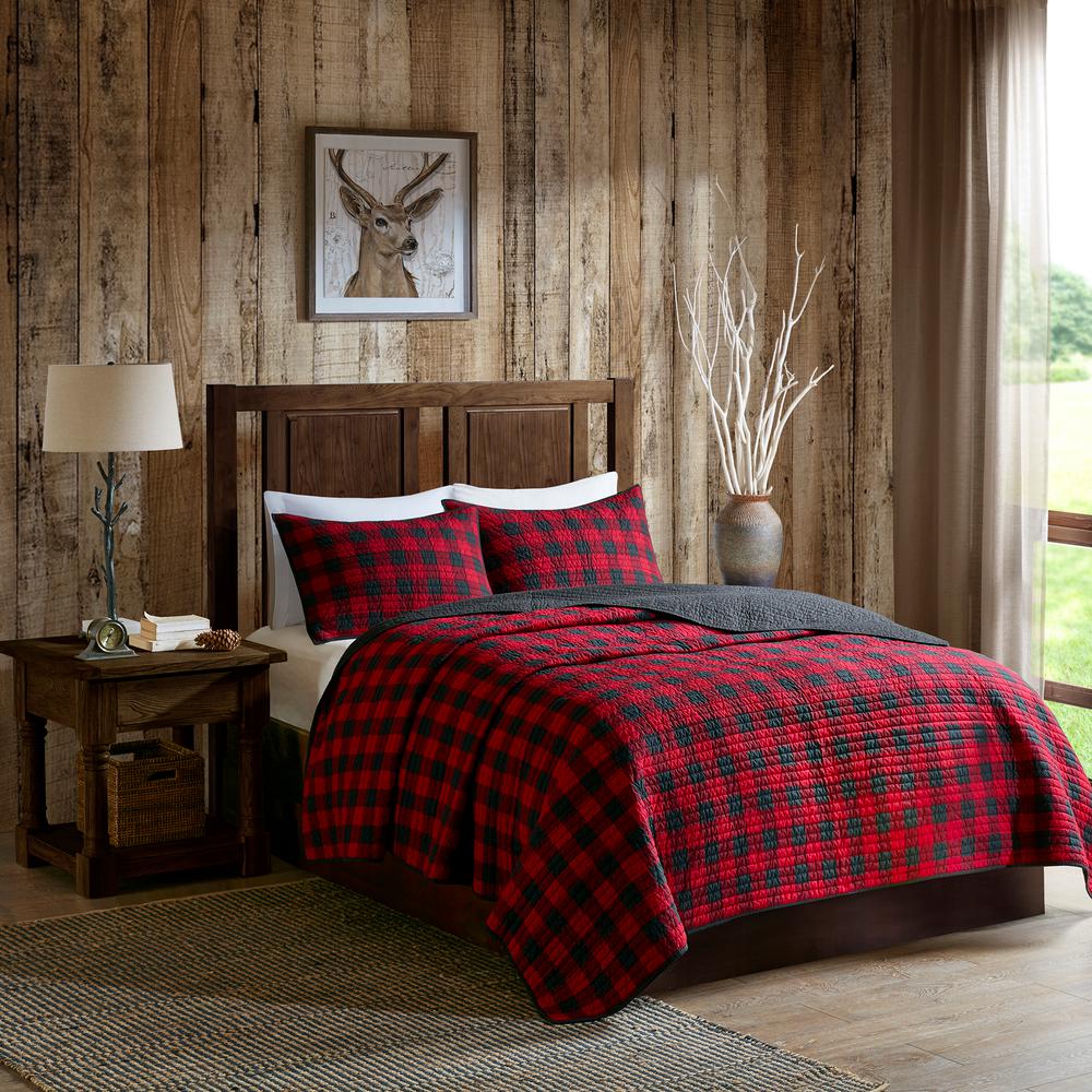 Woolrich Check 3 Piece Red Full Queen Oversized Quilt Mini Set