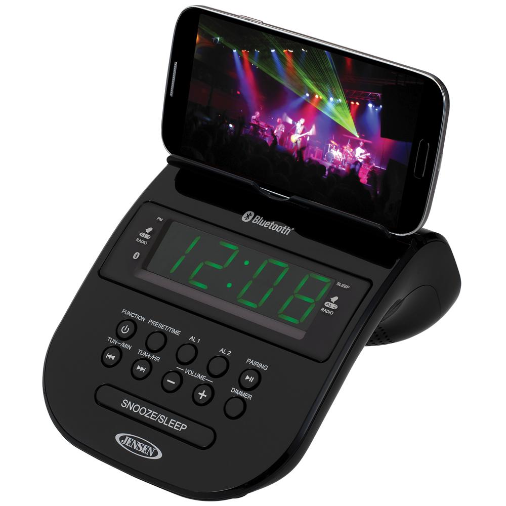 JENSEN Bluetooth Clock Radio with Cellphone Holder by JENSEN