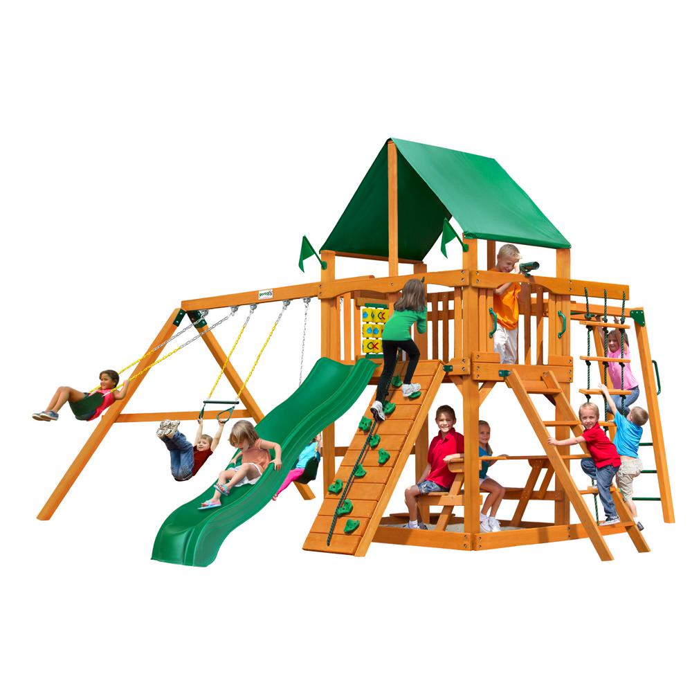 Gorilla Playsets Navigator Wooden Playset With Green Vinyl Canopy Navigator Wooden Playset With Green Vinyl Canopy And Monkey Bars