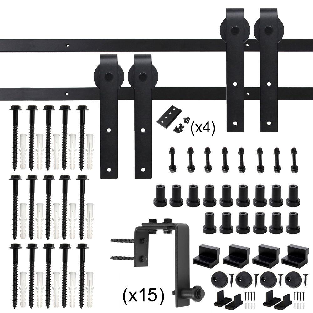 Winsoon 18 Ft216 In Black Sliding Bypass Barn Door Hardware Track Kit For Double Doors With 