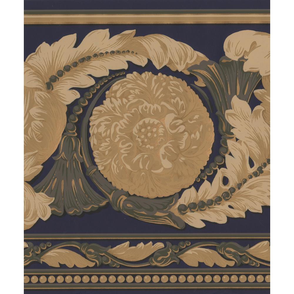 Beautiful Gold On Black Modern Damask Wide Unpasted Wallpaper Border