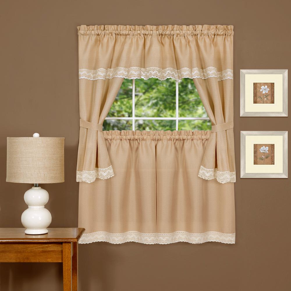 Achim Sheer Harwood 36 in. L Embellished Cottage Window Curtain Set in