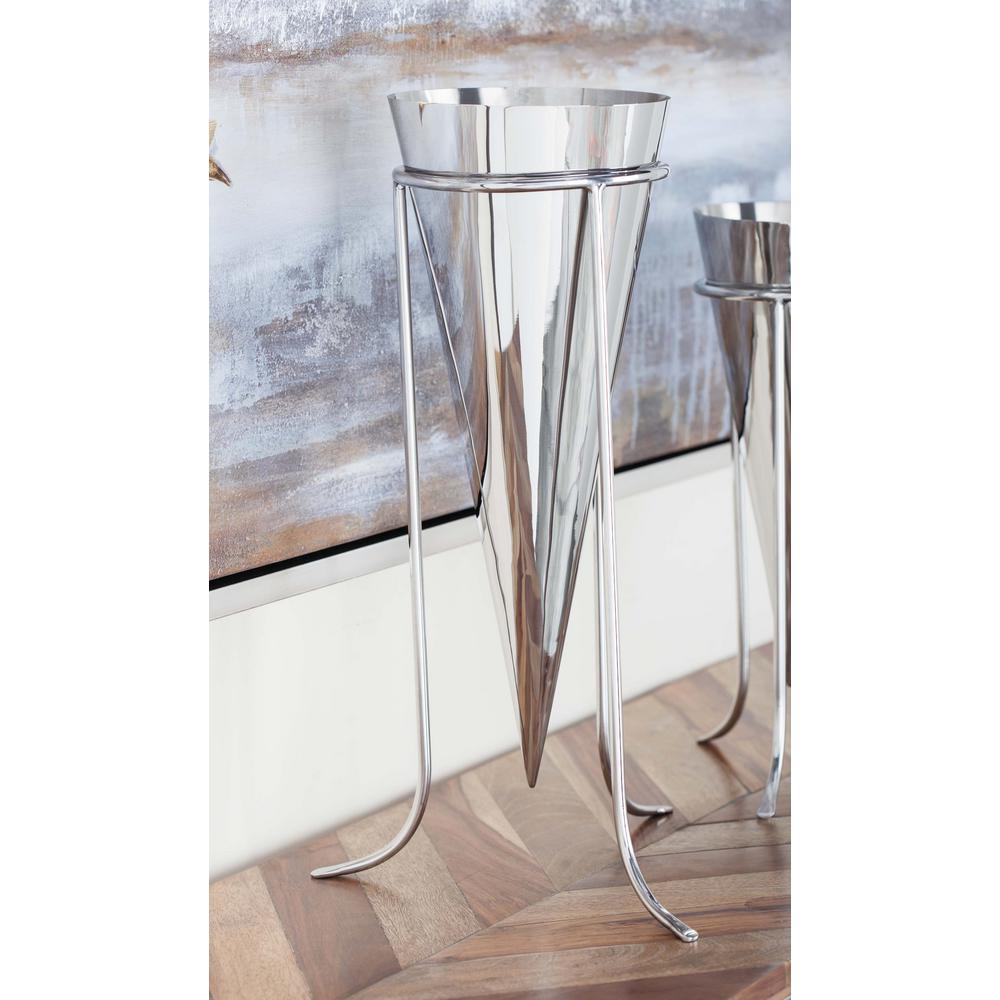 Litton Lane 17 In Stainless Steel Cone Decorative Vase In Silver