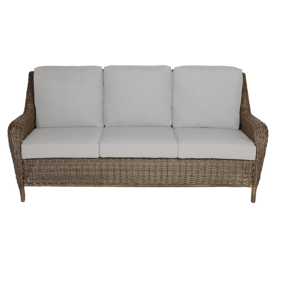 Hampton Bay Cambridge Gray Wicker Outdoor Patio Sofa with CushionGuard ...