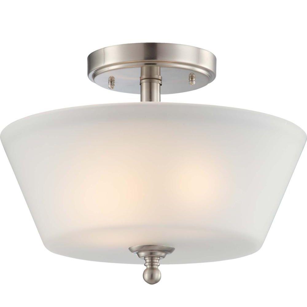 Glomar Dejo 3-Light Brushed Nickel Semi-Flush Mount Light with Frosted ...