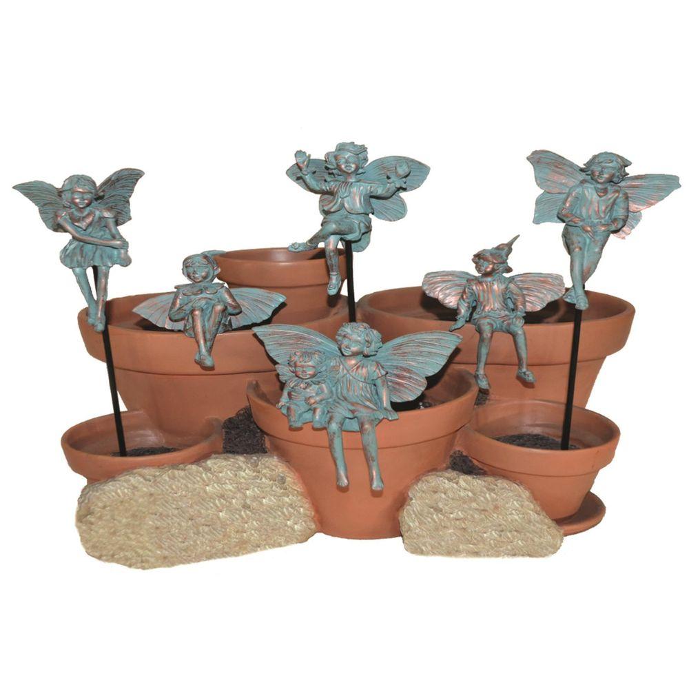 Suffolk Fairies 5 In Fairy Pot Sitters Plant Stake Bronze Patina Suffolk Fairies 5 In Fairy Pot Sitters Plant Stake Bronze Patina Set Of