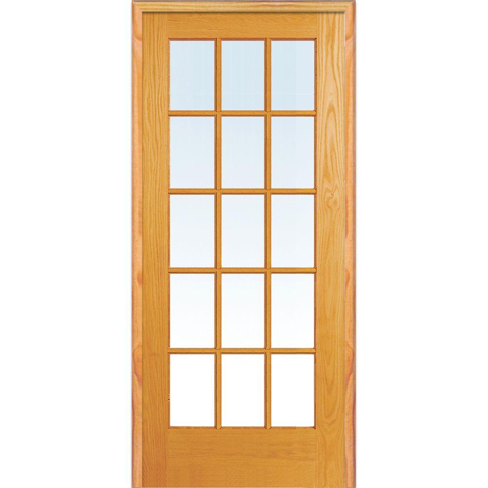 30 In X 80 In Right Hand Unfinished Pine Glass 15 Lite Clear True Divided Single Prehung Interior Door