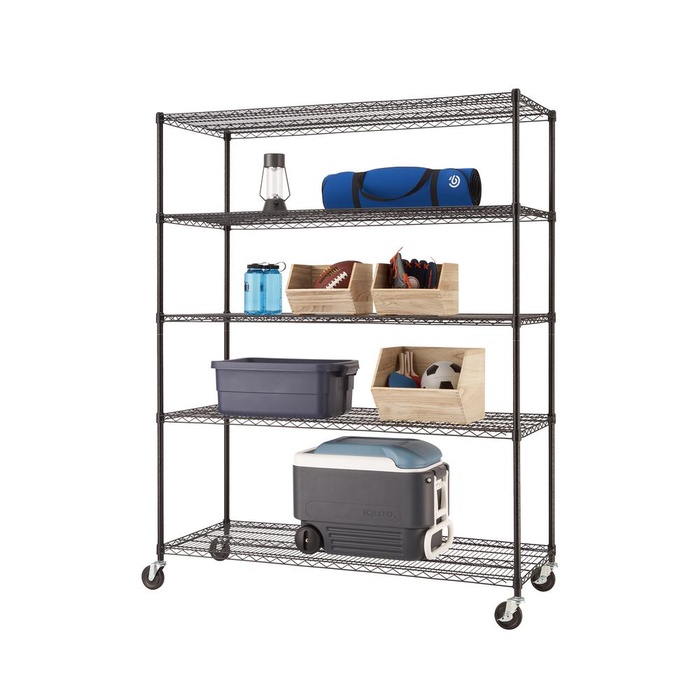 Trinity 77 In H X 60 In W X 24 In D 5 Tier NSF Wire Shelving Unit In   Black Powder Coated Finish Trinity Freestanding Shelving Units Tbfpb 0931 64 1000 