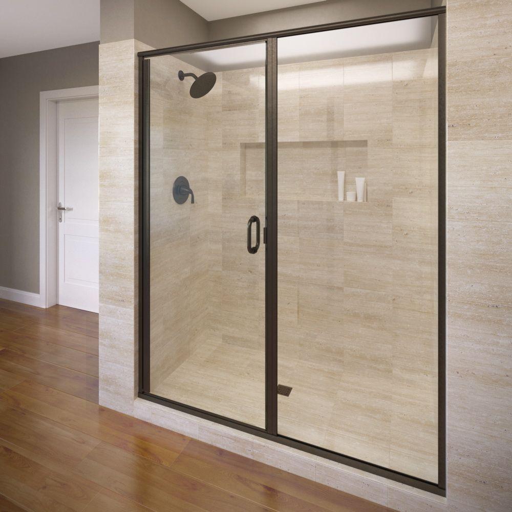 Basco Infinity 47 In X 76 1 8 In Semi Frameless Hinged Shower Door In Oil Rubbed Bronze With Aquaglidexp Clear Glass Infh35a4776xpor The Home Depot