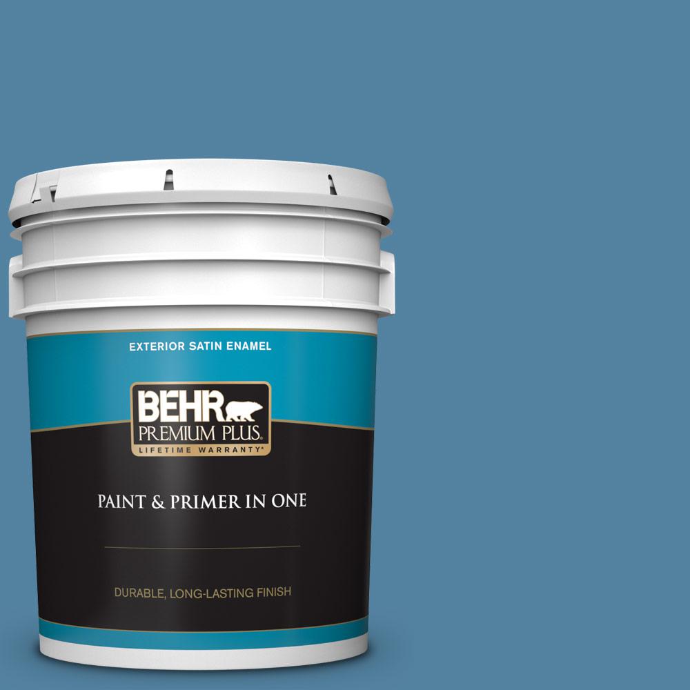 BEHR PREMIUM PLUS 5 gal. BIC38 Honest Blue Satin Enamel