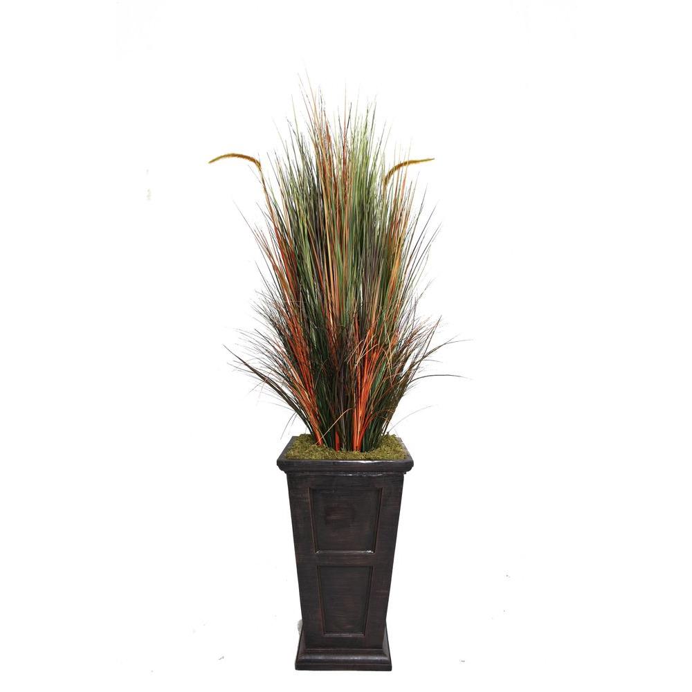 Laura Ashley 79 in. Tall Onion Grass with Cattails in 16 in. Fiberstone