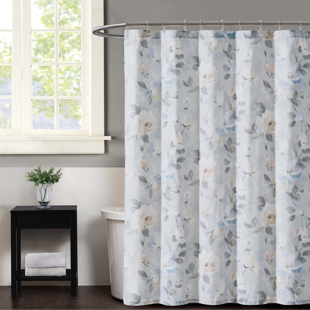 Gray Shower Curtains Accessories The Home Depot Soft Gray Fl Shower Curtain