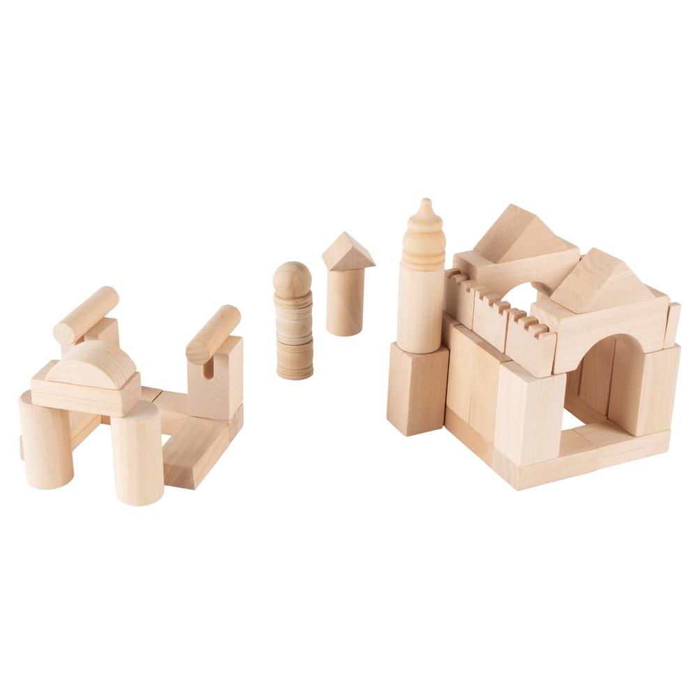 Hey Play Classic Wooden Blocks Building Set With Storage Bag 65 Piece