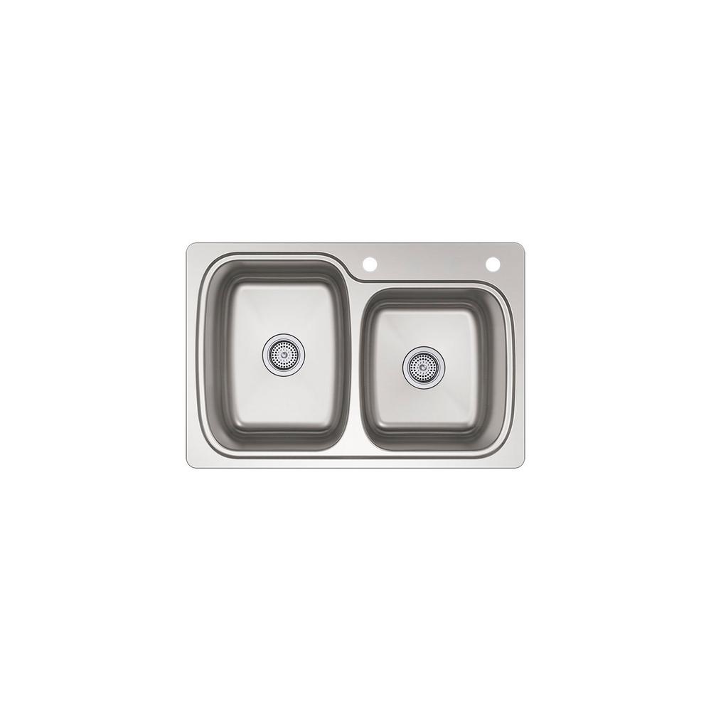 Kohler Verse Drop In Stainless Steel 33 2 Hole Double Bowl Kitchen Sink