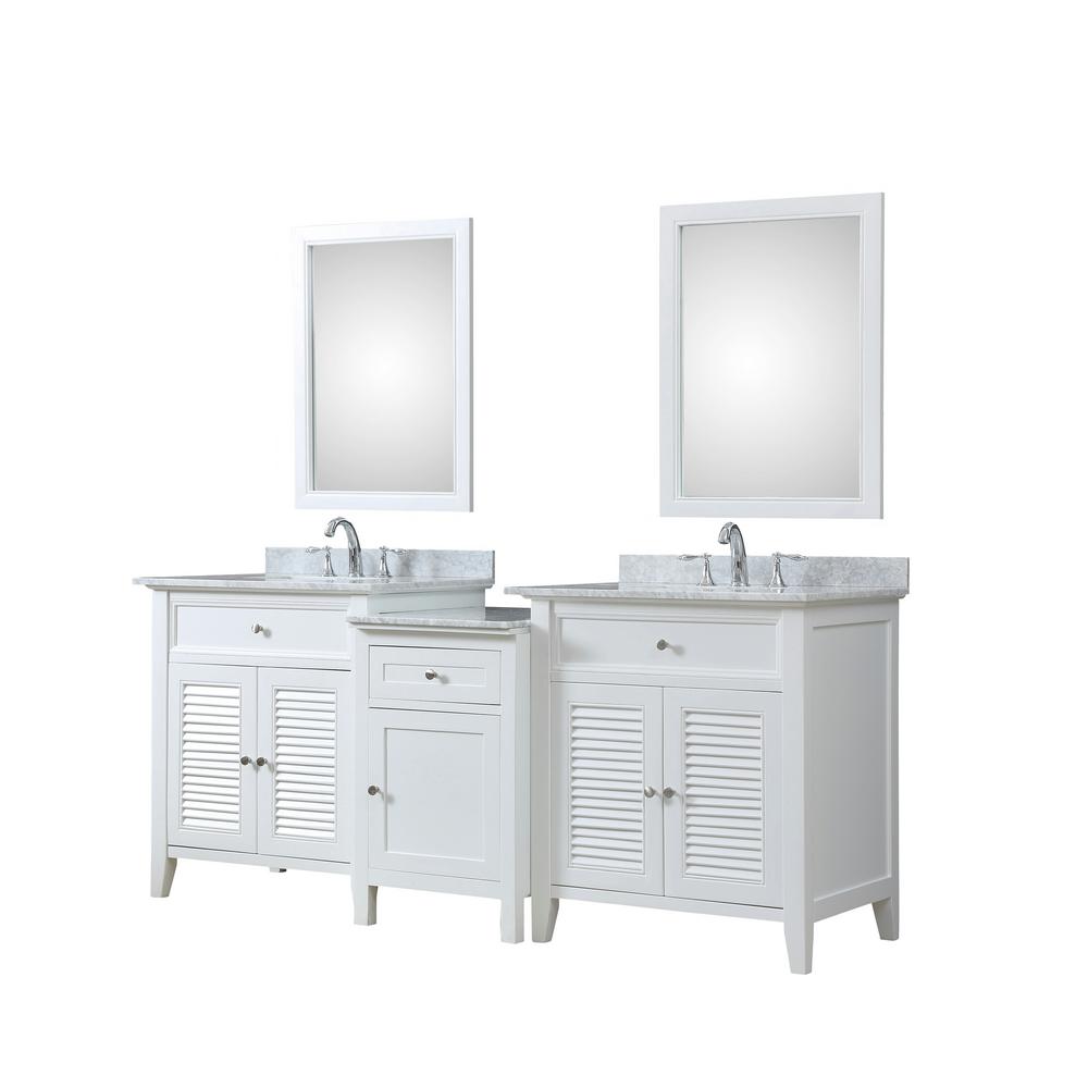 Direct Vanity Sink Shutter Hybrid Bath And Makeup 82 In W White With Marble Top Basin Mirrors